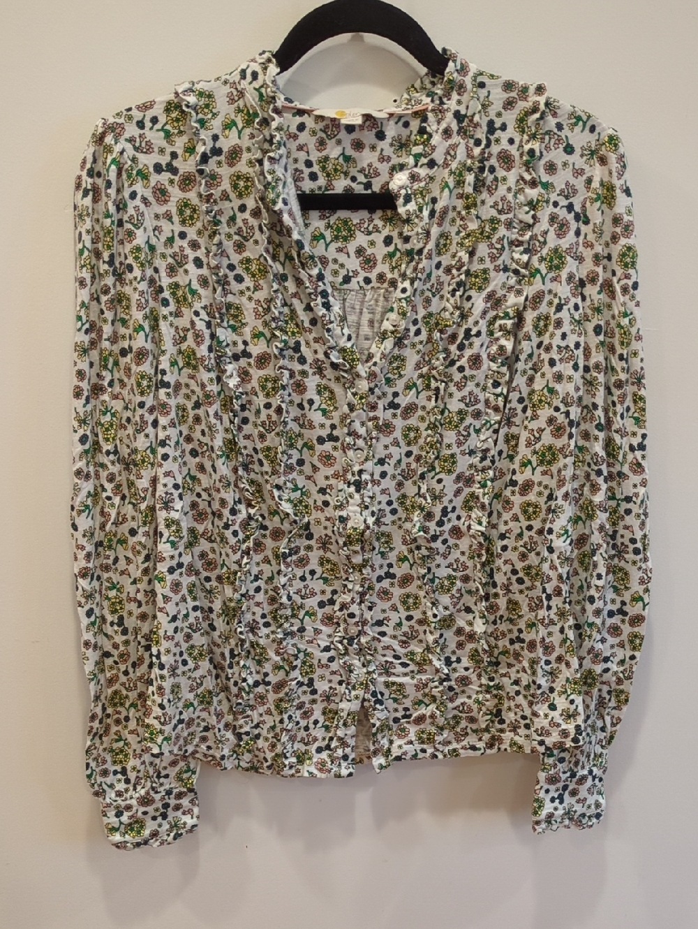 Cottage Boho Girly Coquette Boden White Floral Ruffle Jersey Long Sleeve Top 12